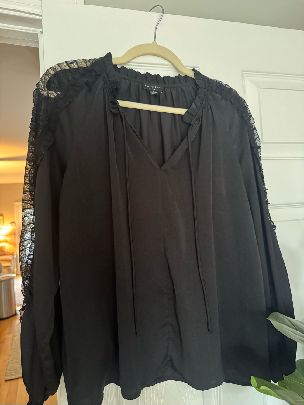 Current Air Black Sheer Sleeve Lace Blouse